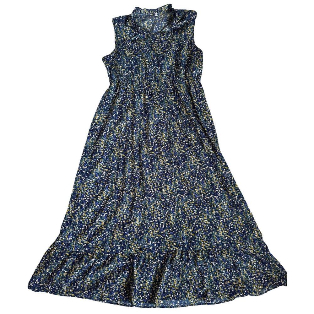 CzYinXian Blue Floral Maxi Dress Sleeveless Ruffle Hem Size 2XL - Picture 2 of 9